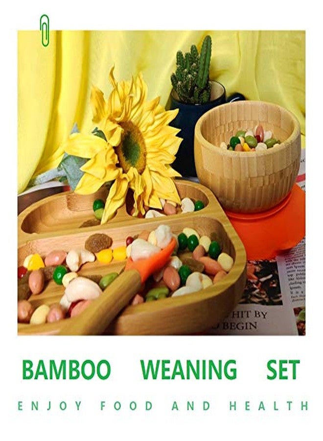 Youkoo kitchen Baby Toddler Stay Put Dish, Kids Suction Plate & Bowl & Spoon, Bamboo Cute Dinnerware (Grey Set) - Image 3